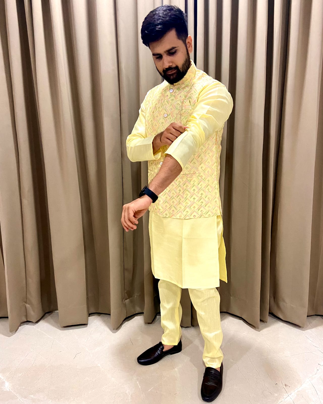Yellow color kurta for haldi