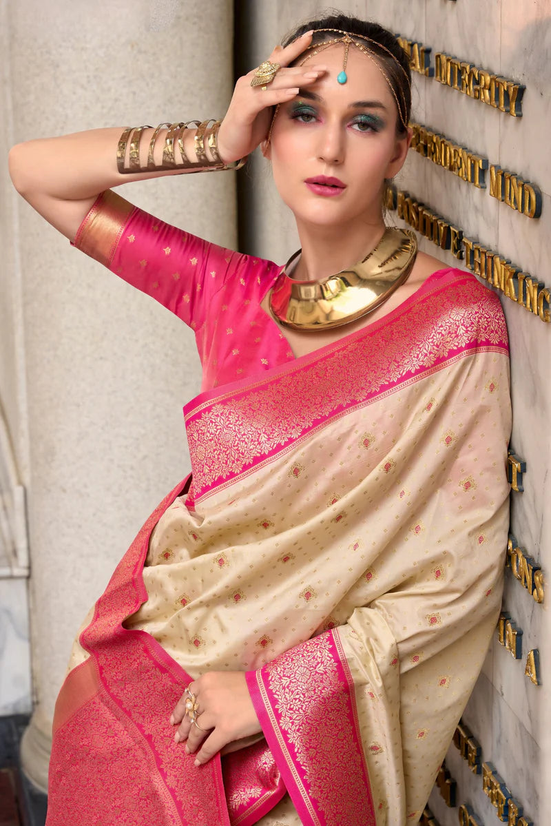 Cream color Pure Soft Silk sarees with price