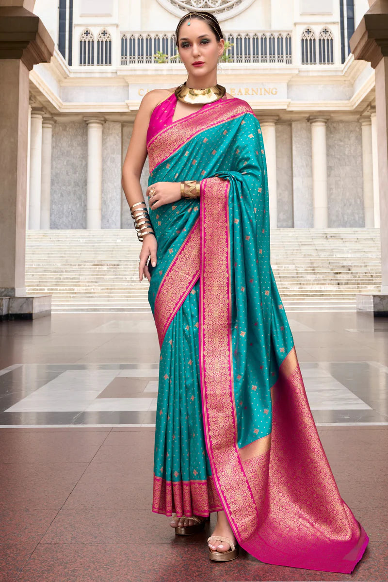 Rama color soft silk saree for women online shopping