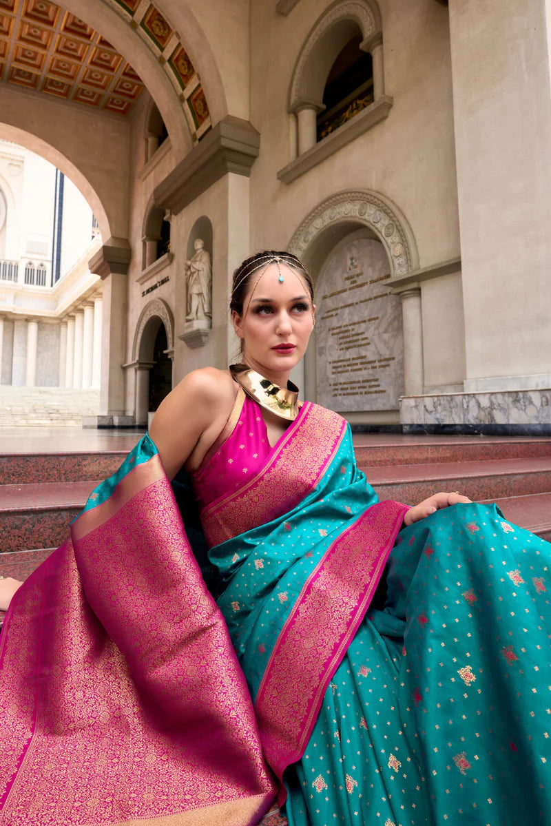 Rama color soft silk saree for women online