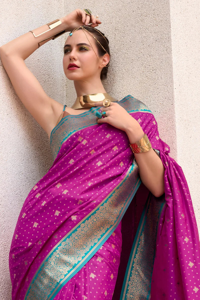 Rani pink color soft silk saree for women price