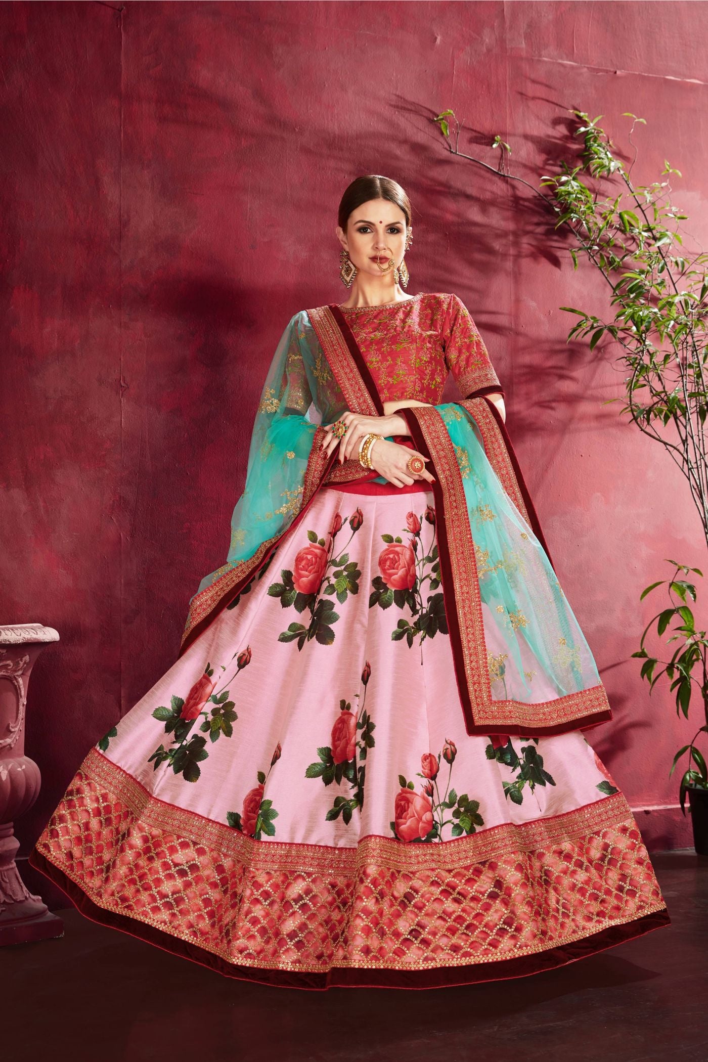 Printed Rose Pink Lehenga