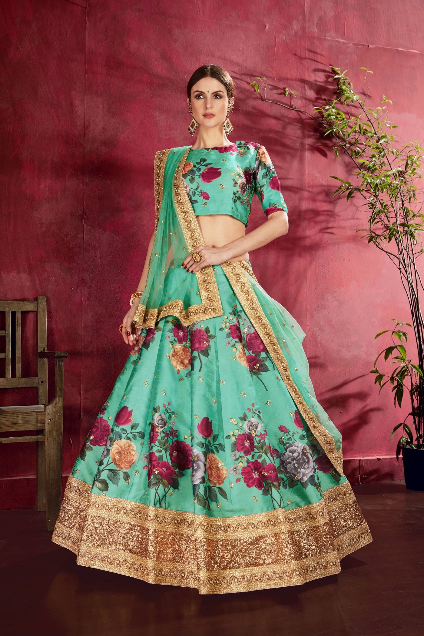 Beautiful Green Lehenga Choli With Mehendi