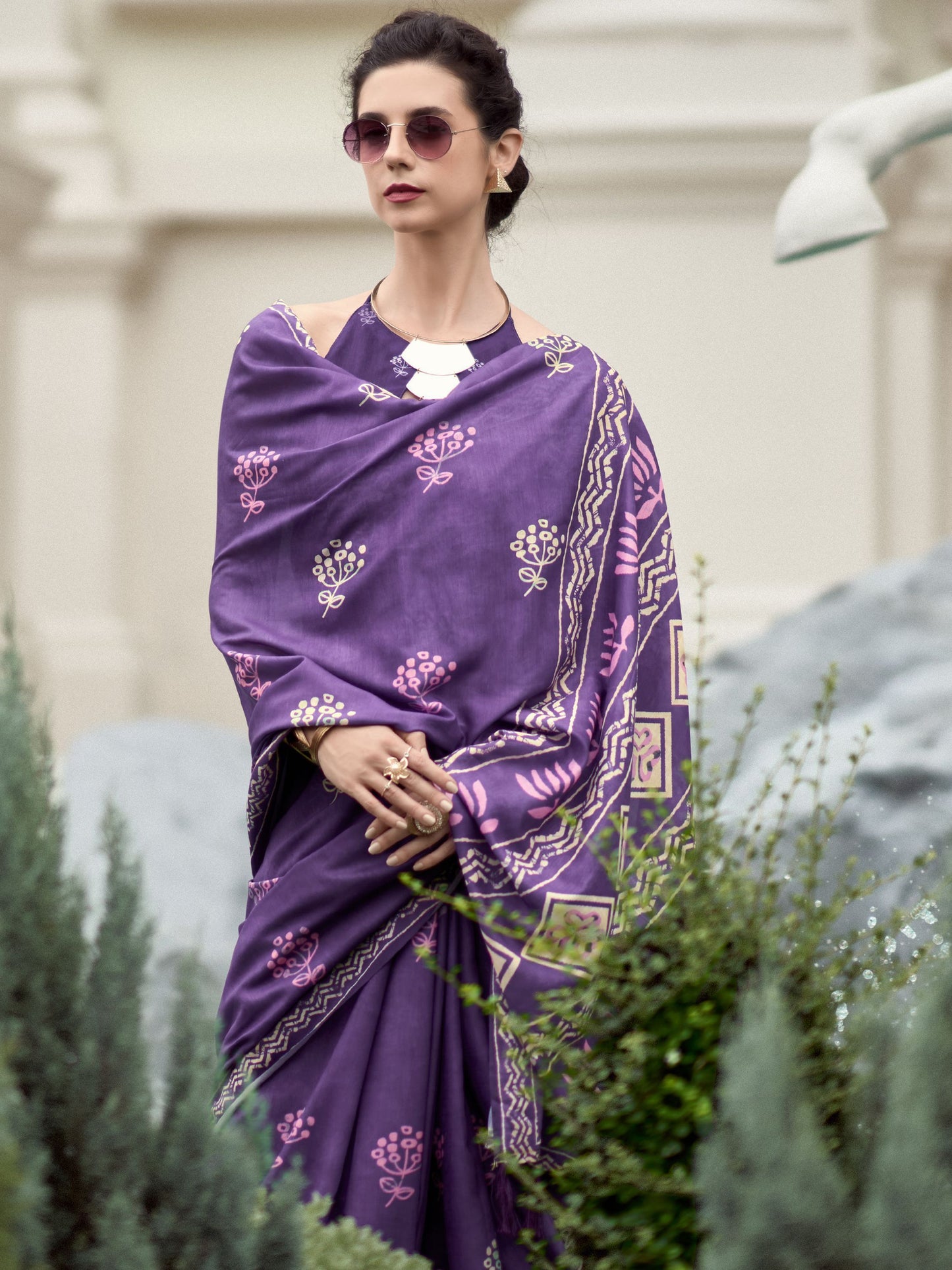 Purple pure mal mal cotton saree online
