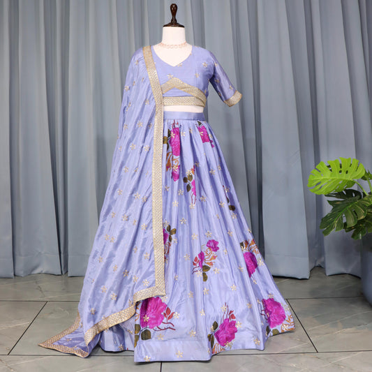 Lavender Color Chinon Floral Printed Lehenga Choli with dupatta