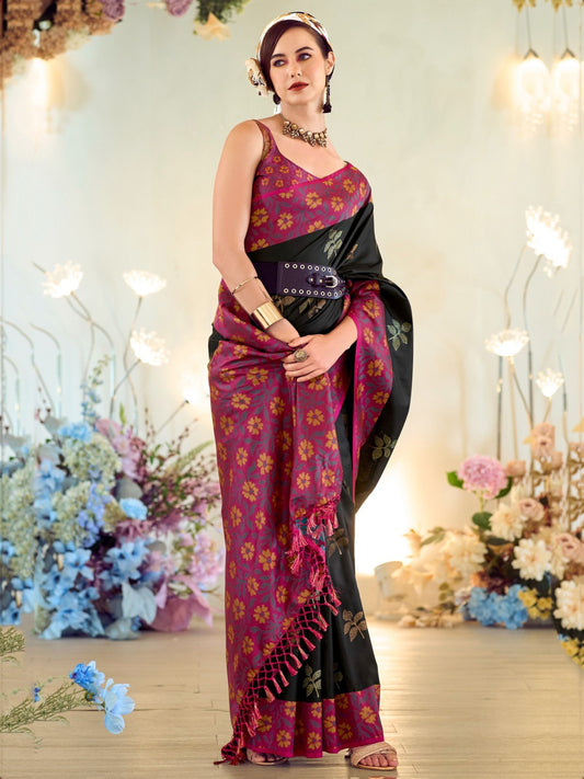 Black color silk weaving saree for women price