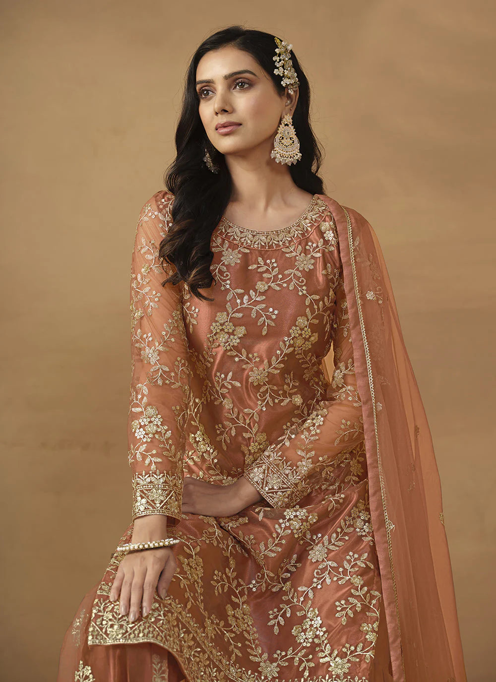 Brown sharara suit for wedding