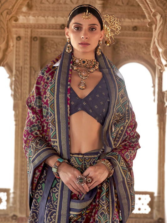 Pink color georgette printed saree with blouse images