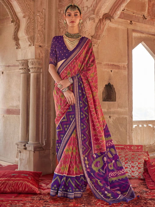 Red color georgette patola printed saree for women price