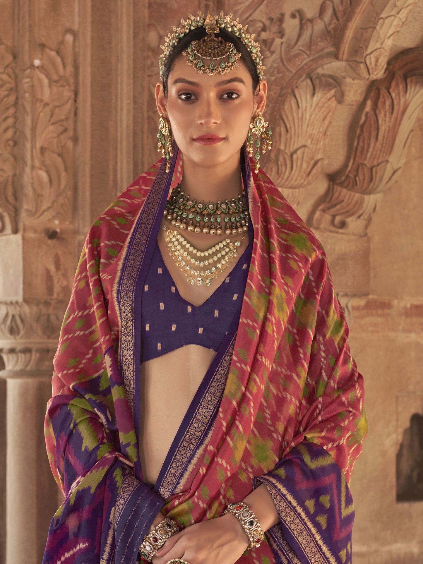 Red color georgette patola printed saree for women online