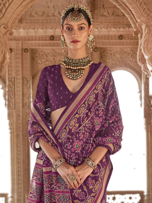 Wine color georgette patola printed saree for wedding