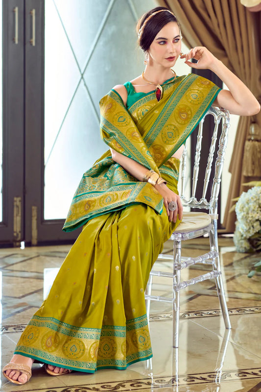 Mustard color banarasi silk saree with blouse online shopping