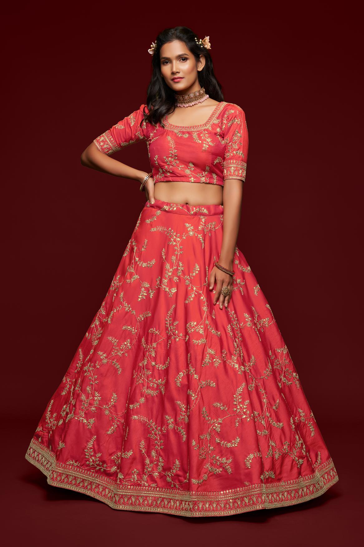 Gajri color silk lehenga choli images