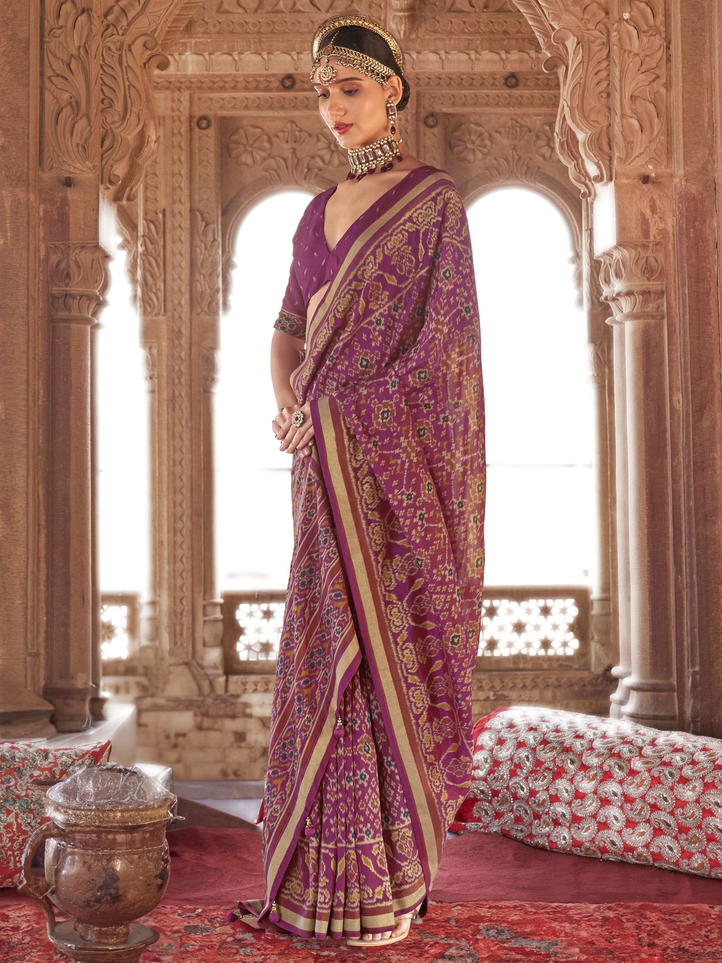 Pink georgette patola printed saree for women online