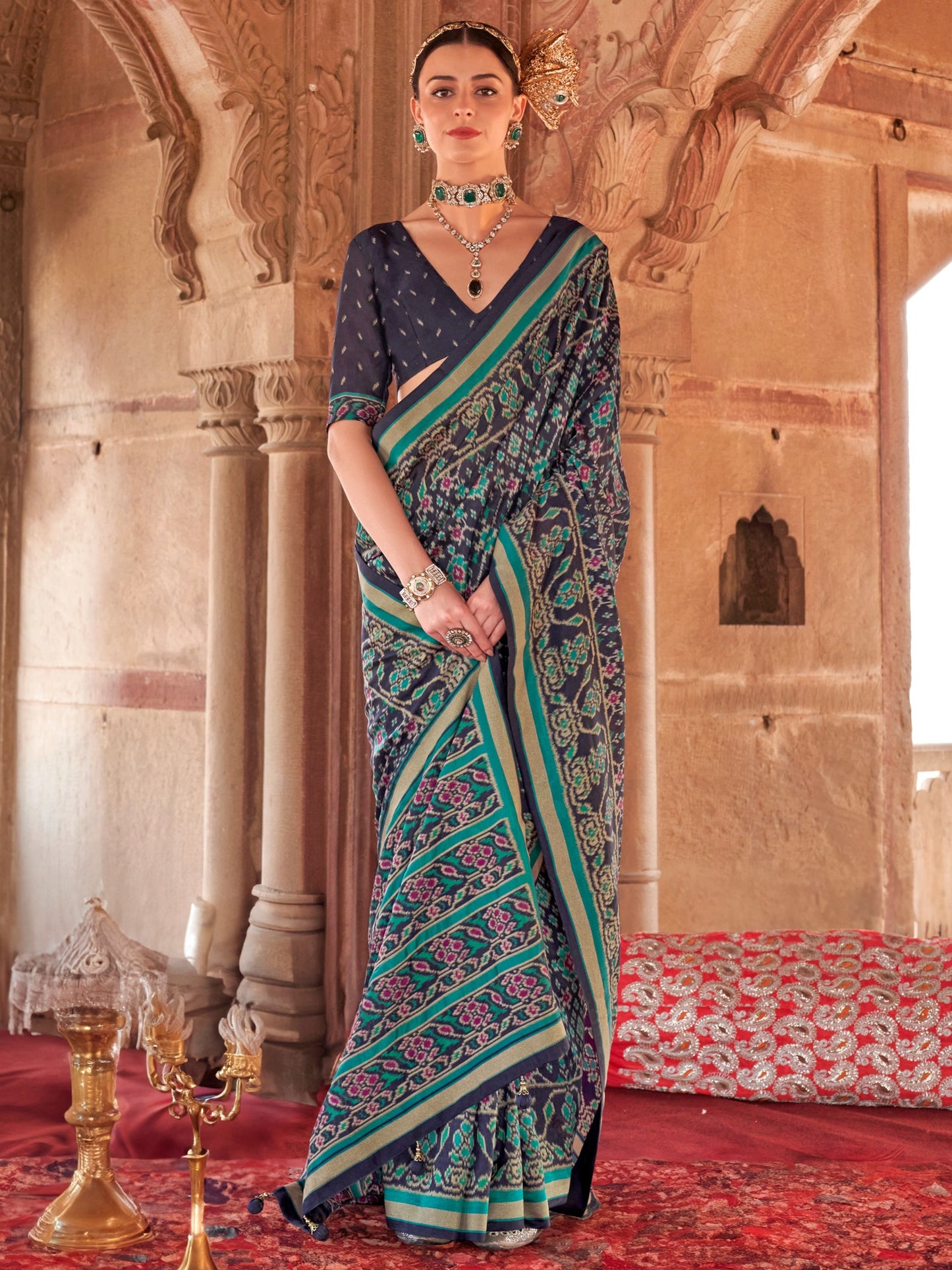 Black color georgette saree with blouse price