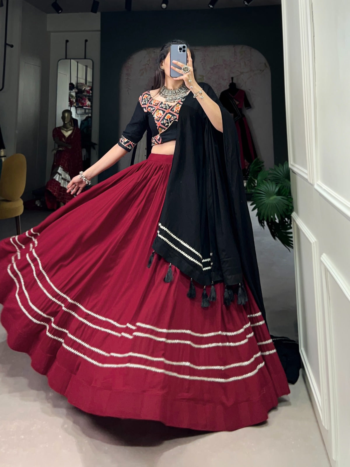 Maroon traditional chaniya choli with dupatta