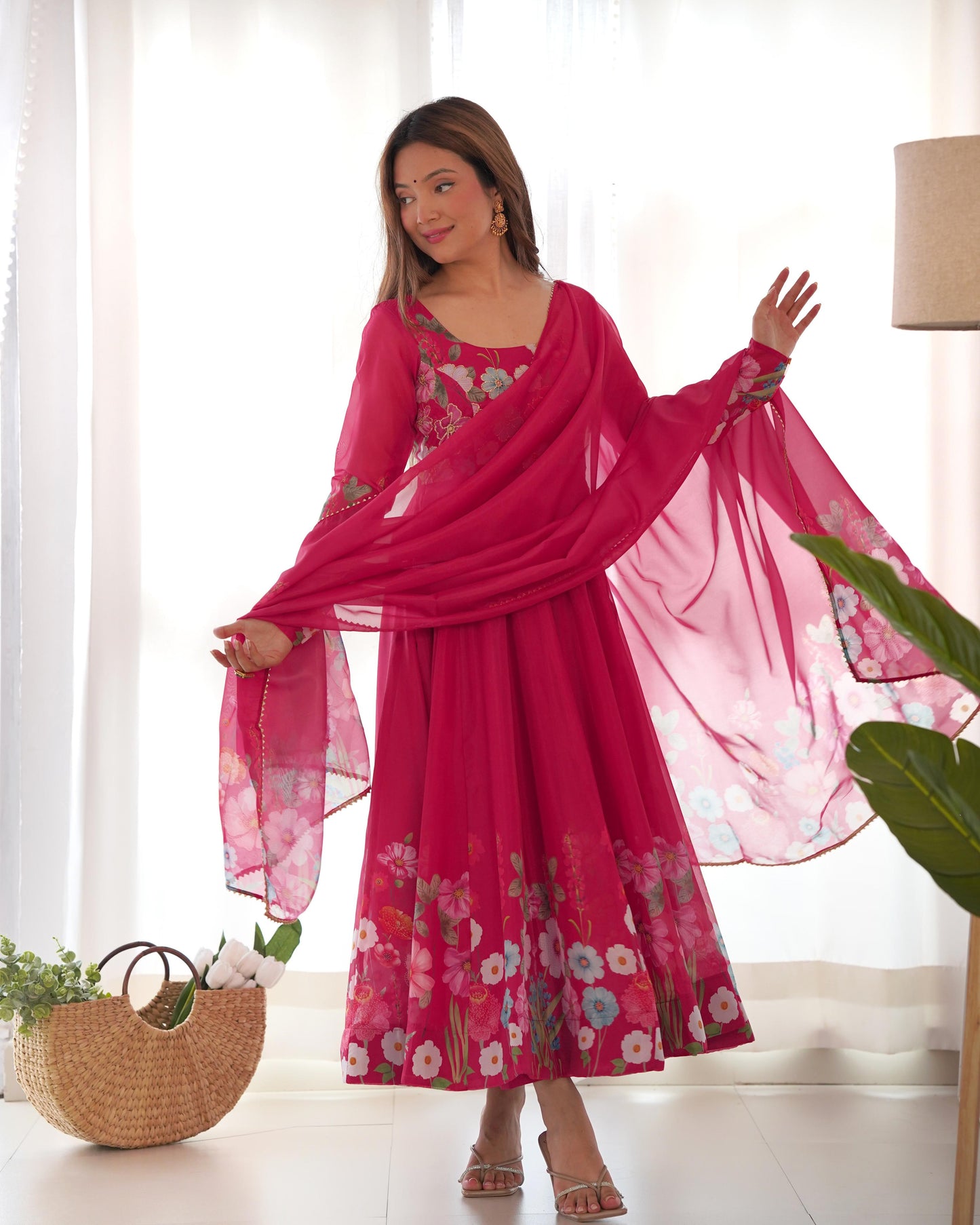 Pink color organza silk salwar suit for women price