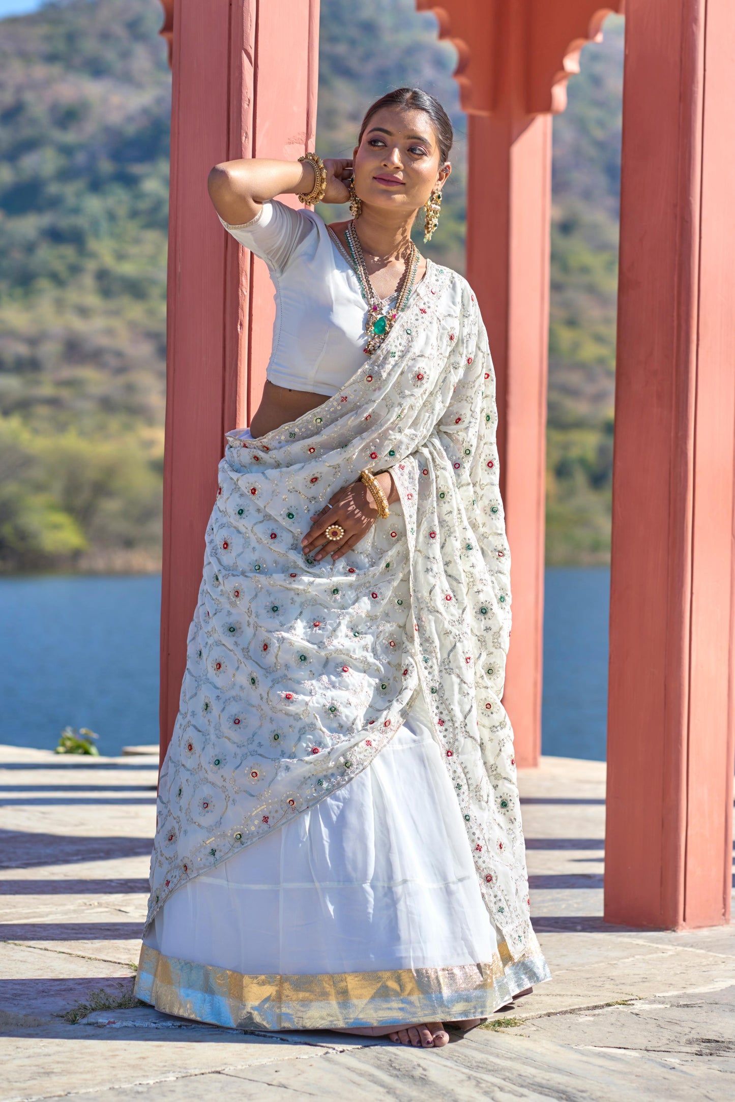 White color georgette lehenga choli images
