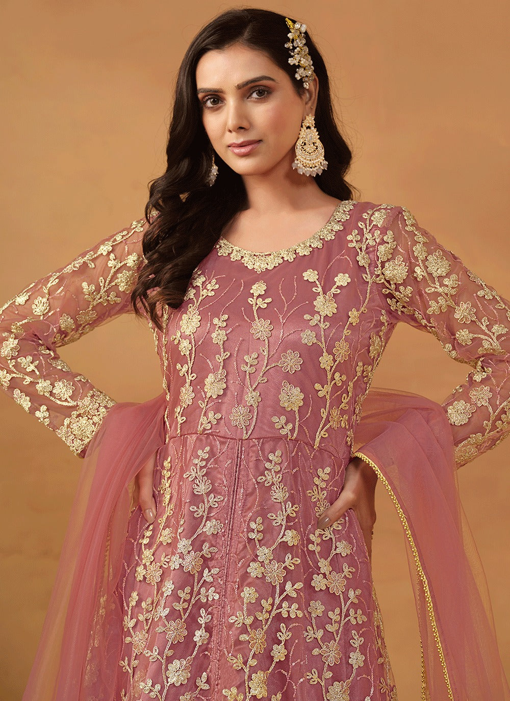Heavy pink color long salwar suit for women