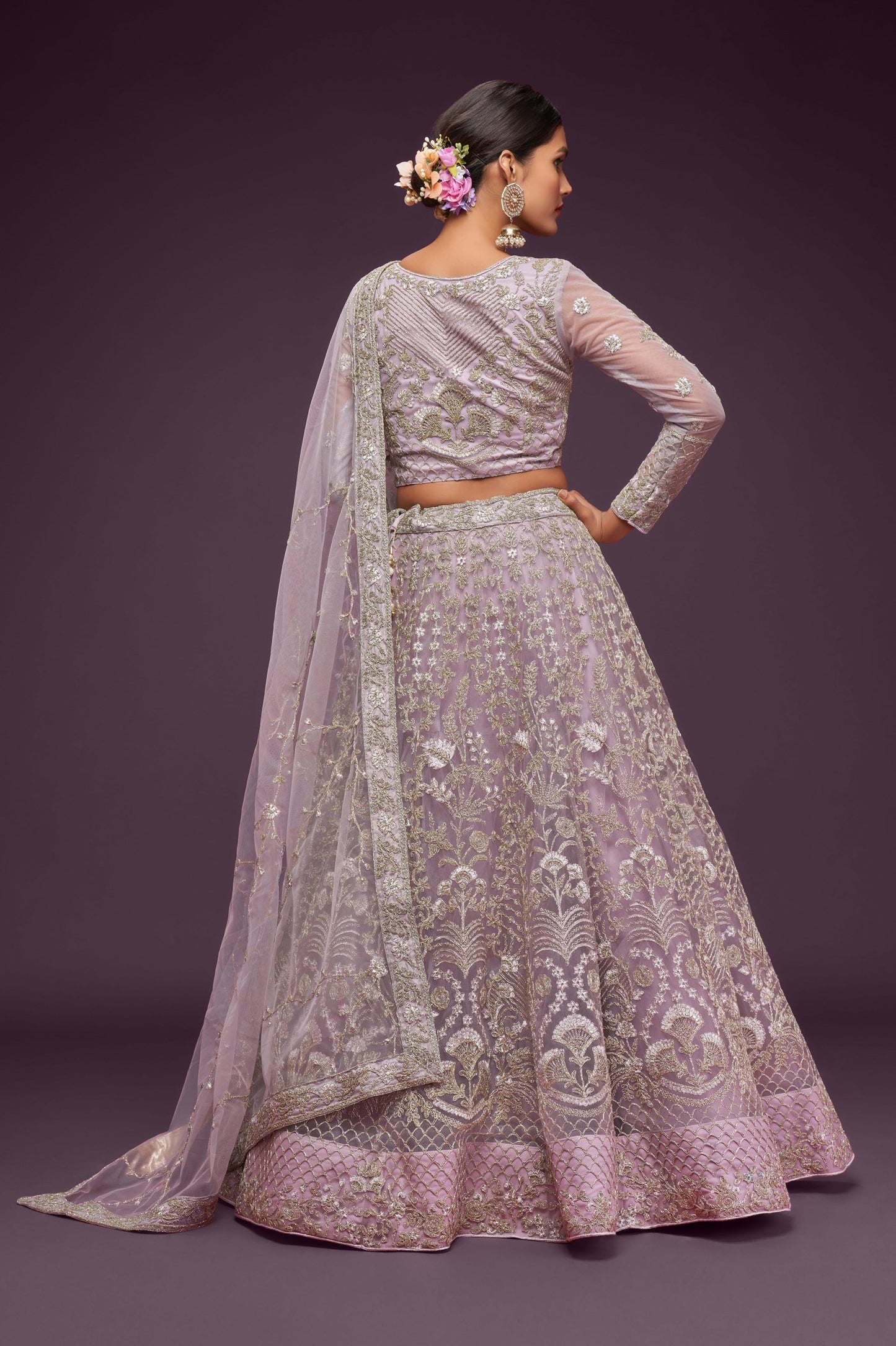 Wedding Party Purple Soft Net Lehenga Choli With Dupatta