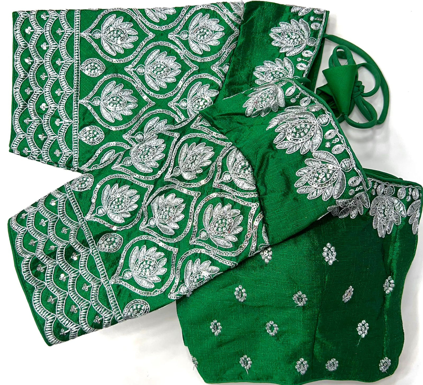 Green color silk sequins work stitched blouse images