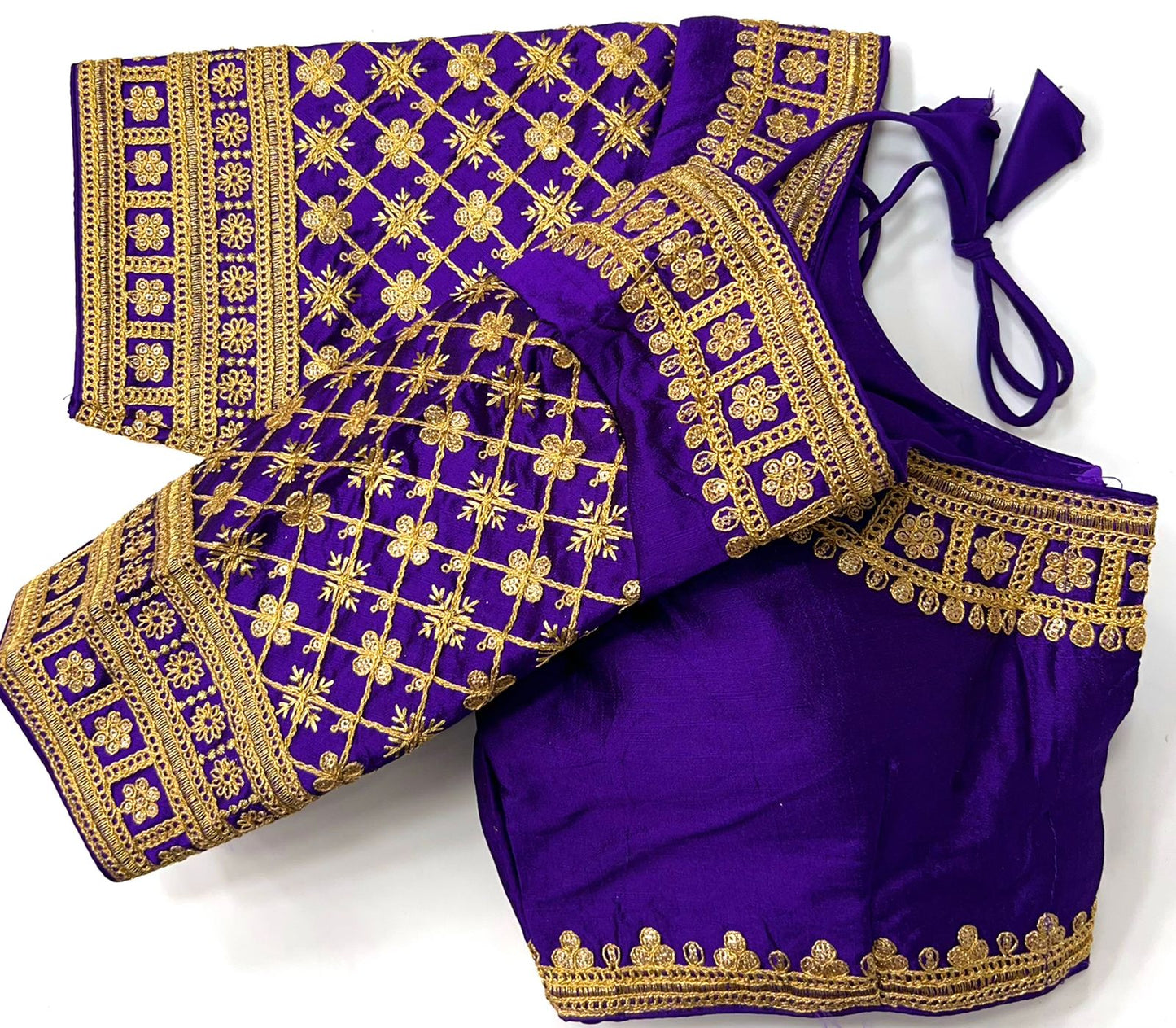 Purple color silk sequins work blouse for women