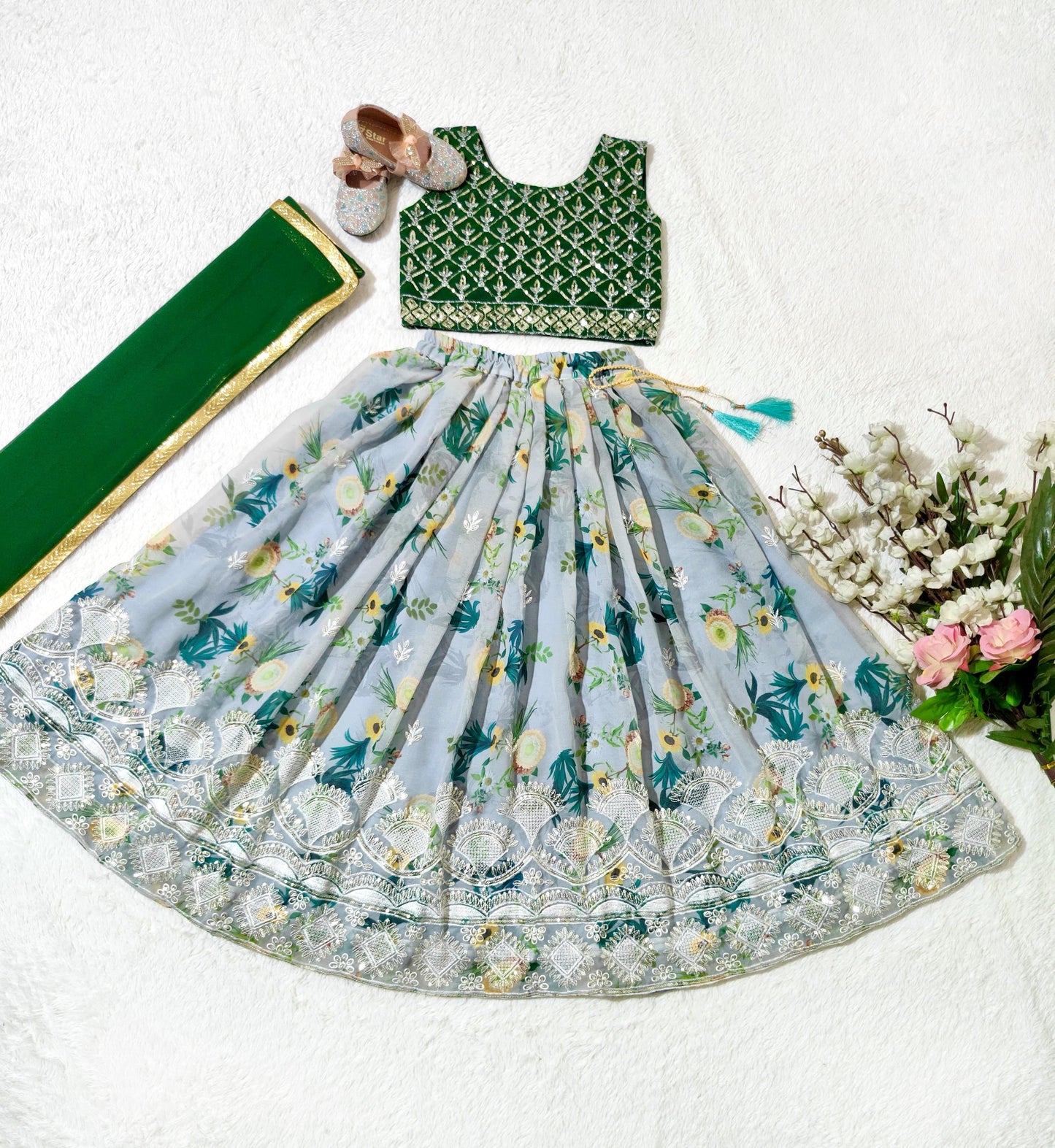 Grey color georgette lehenga choli for small girls