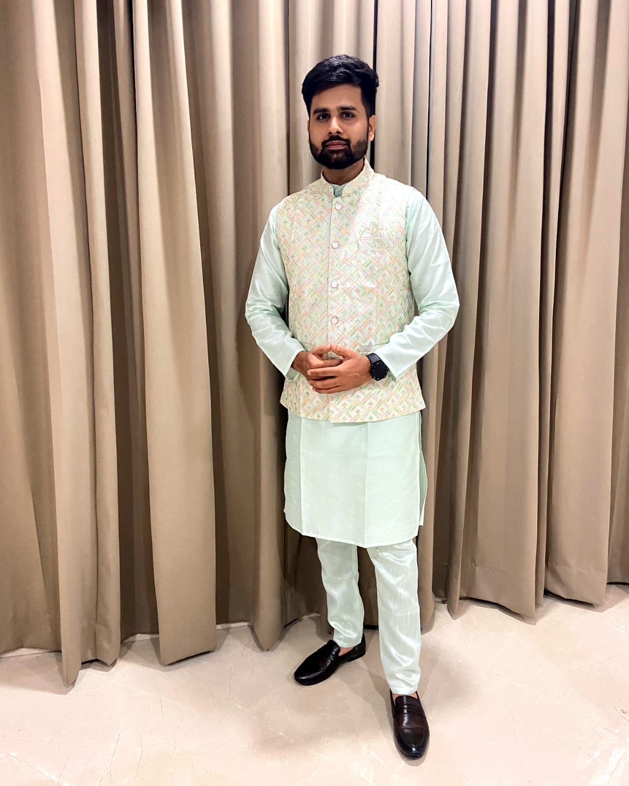 Silk jacket with kurta set