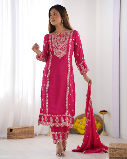 Pink color chinon silk salwar suit for women