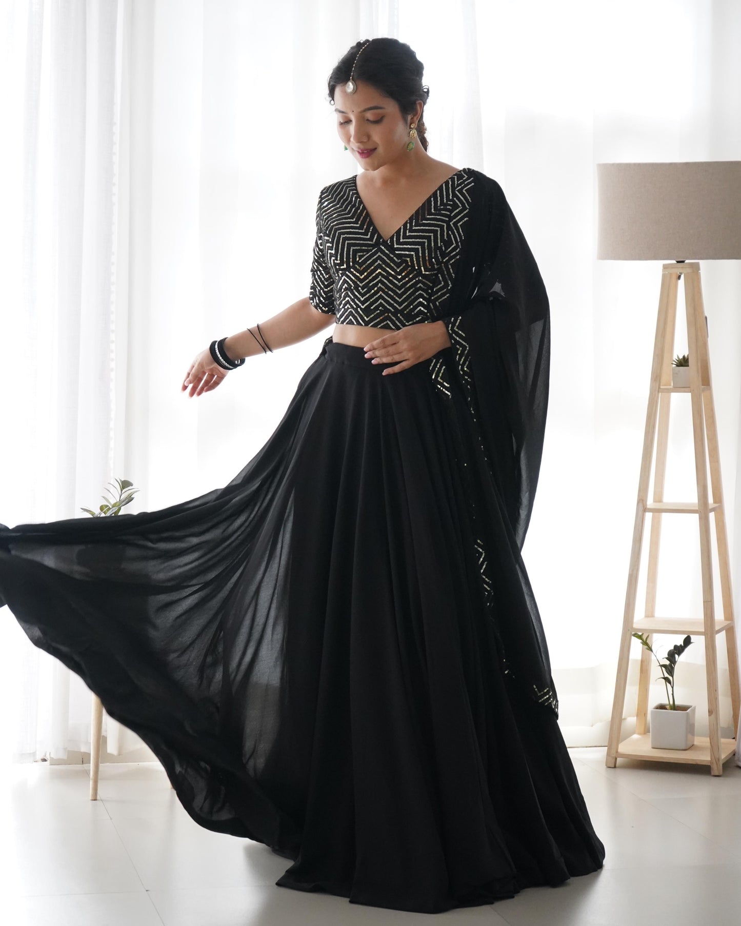 Black georgette lehenga choli with dupatta