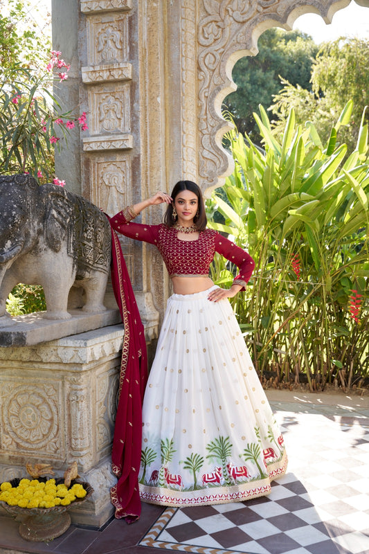 White color georgette lehenga choli for women online shopping