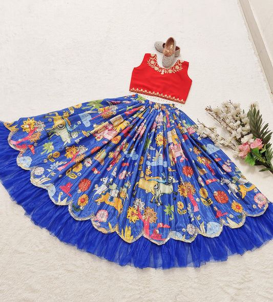 Blue silk lehenga choli for small girls online