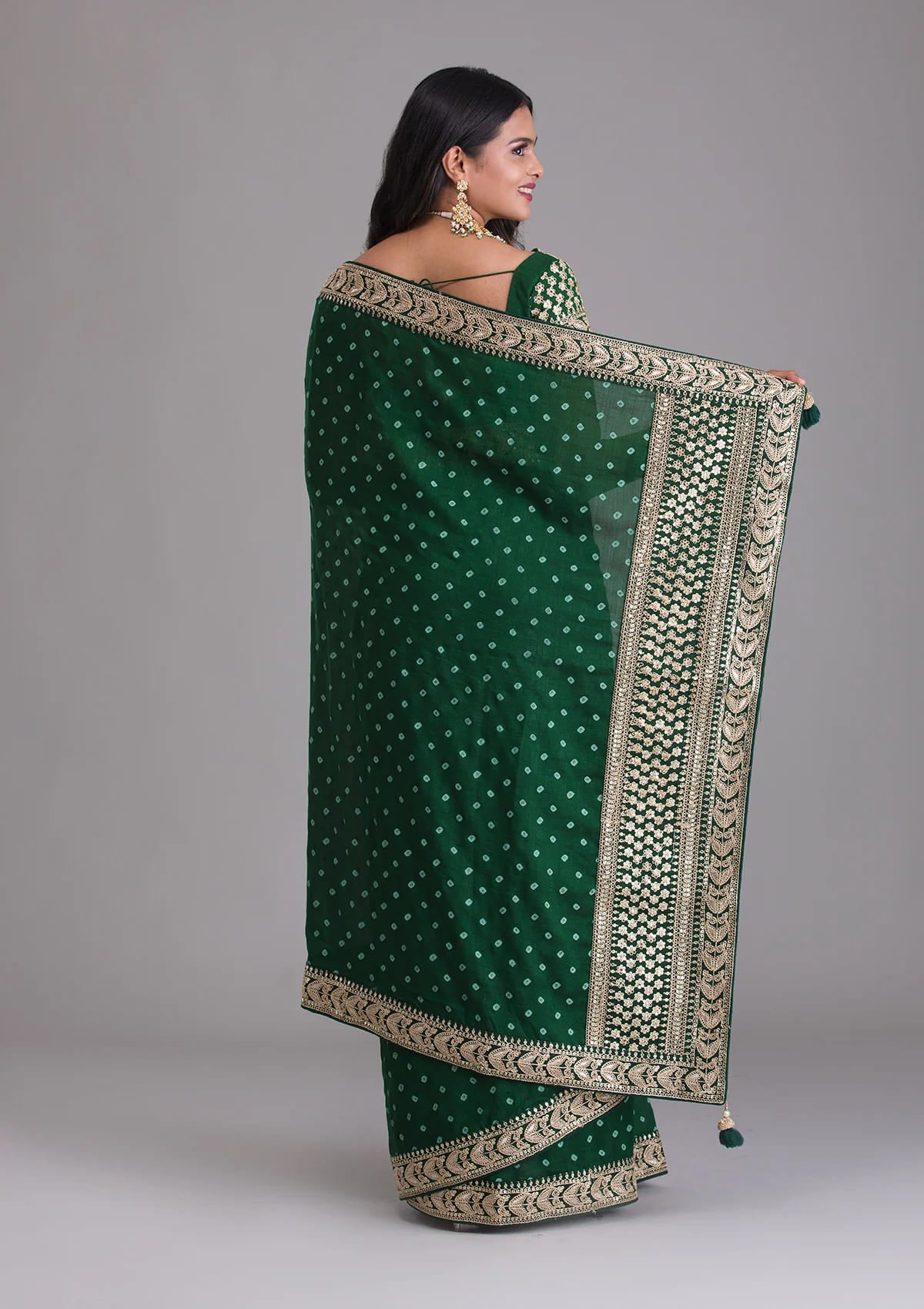 Green Georgette Saree with Golden Border