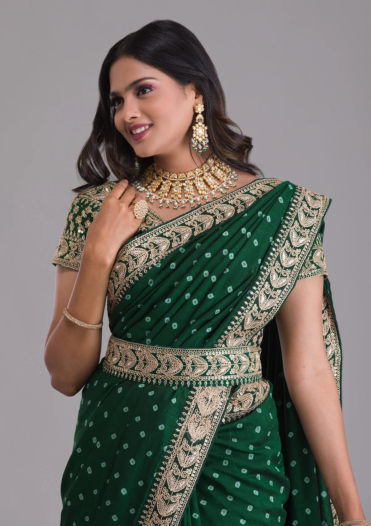 Green georgette saree Design