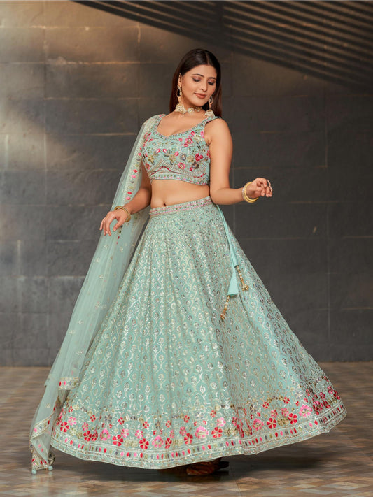 Georgette sky blue lehenga with soft dupatta
