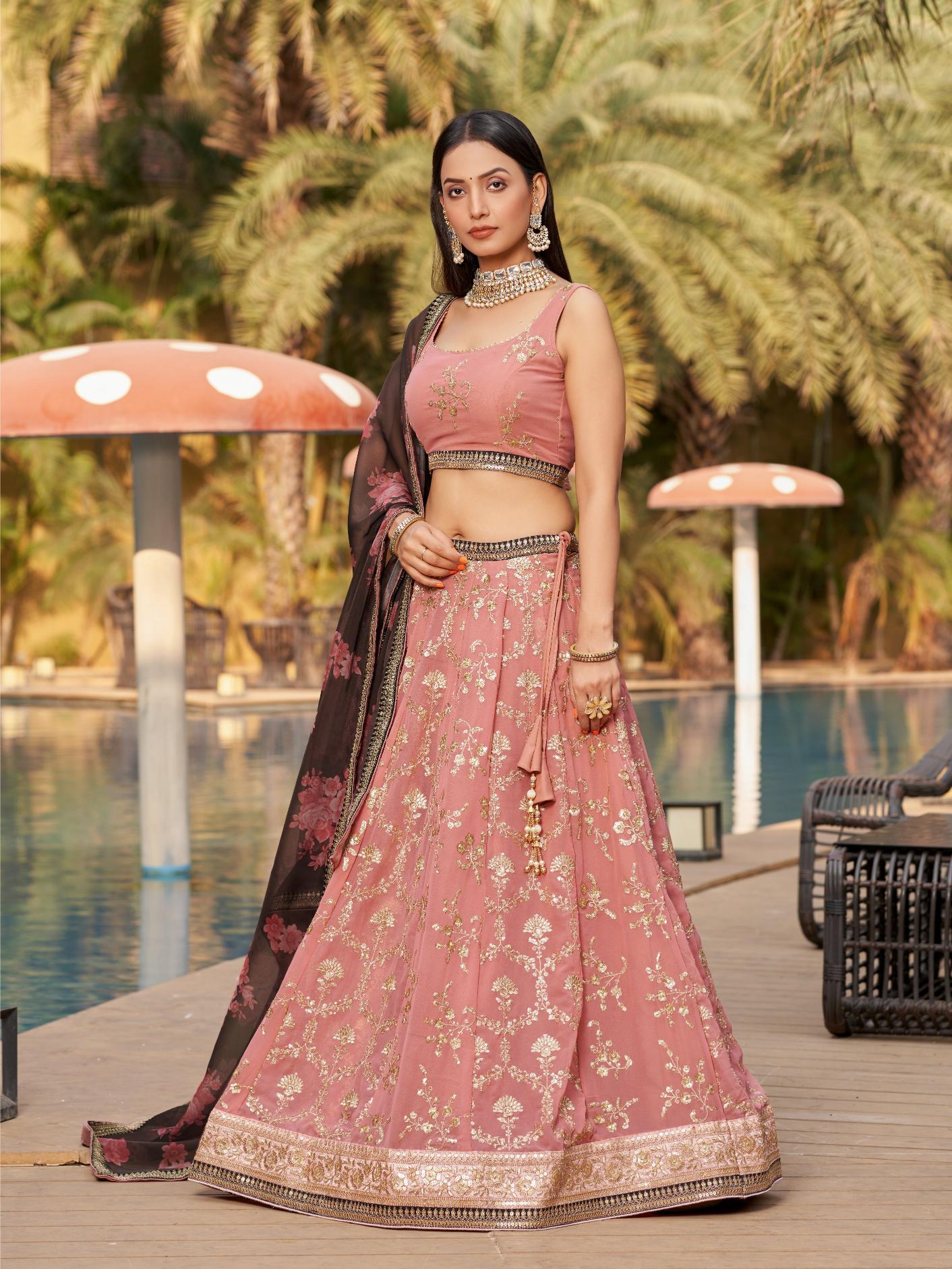 designer pink georgette lehenga choli
