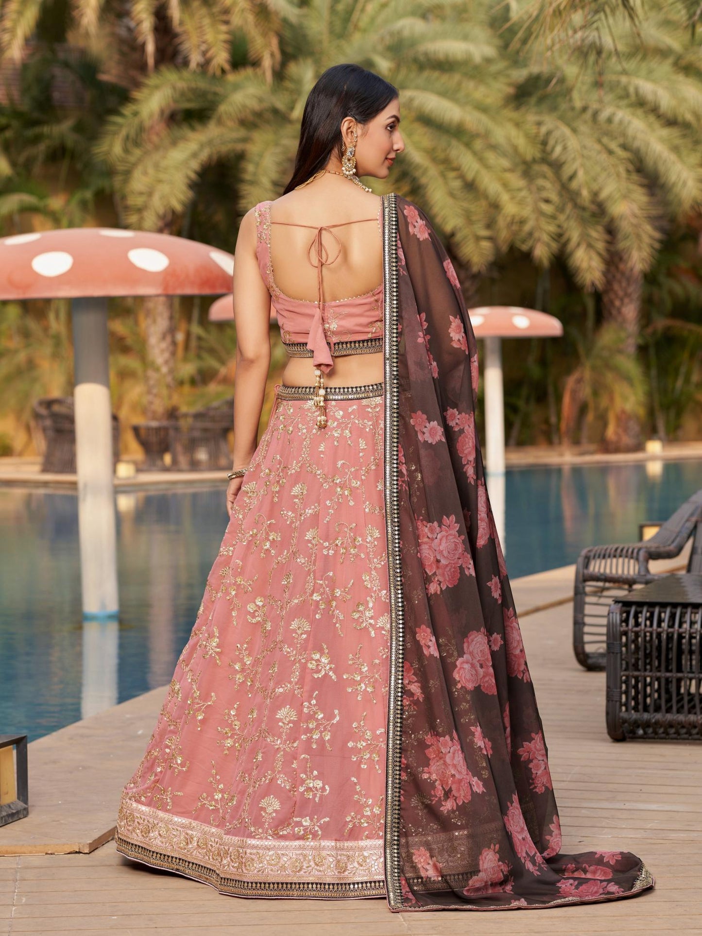 designer pink georgette lehenga choli wedding look