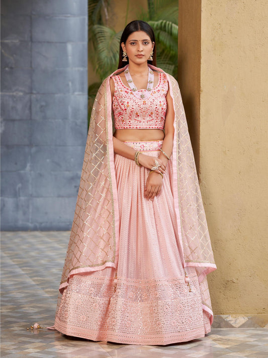 georgette pink lehenga reception design