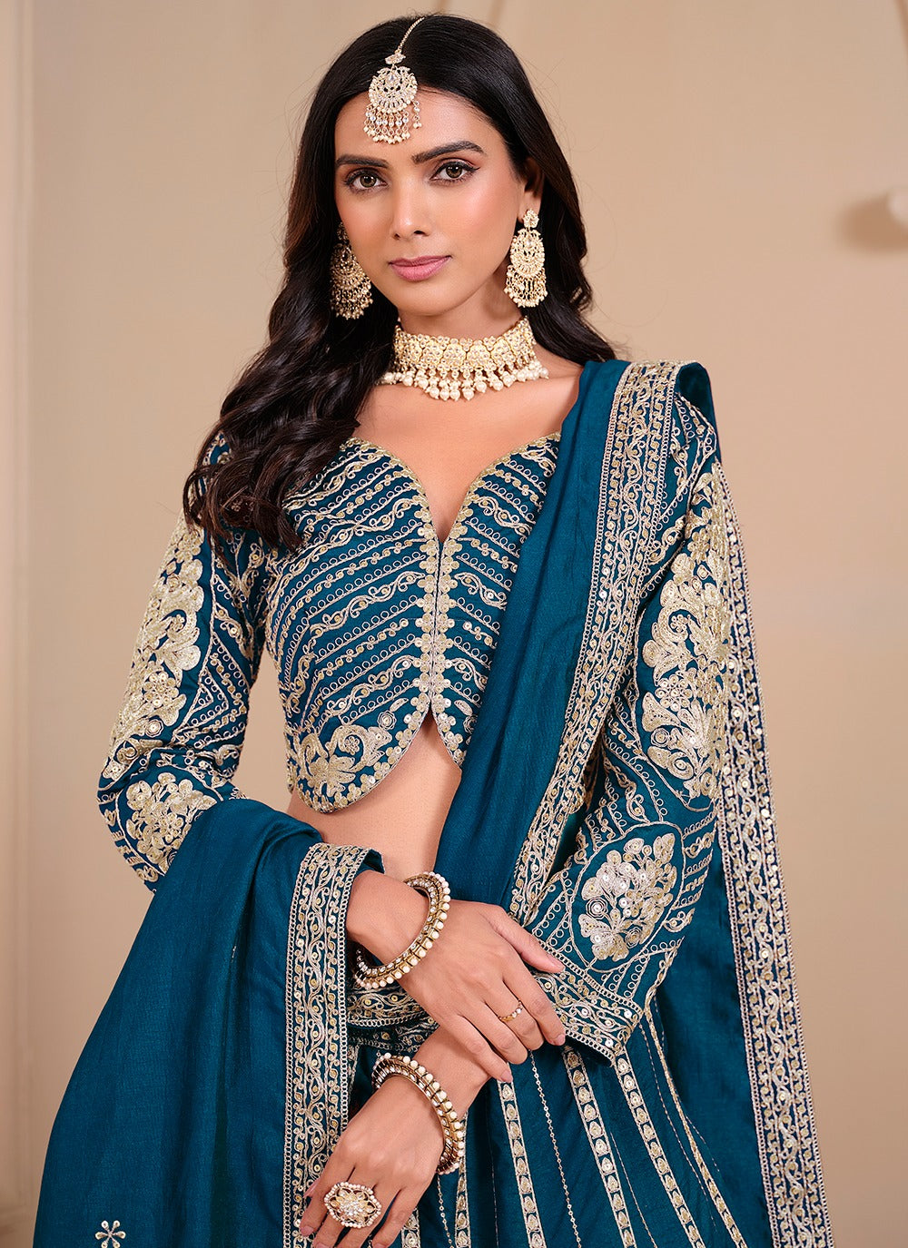 Rama color art silk lehenga choli images
