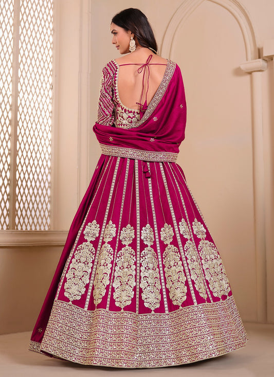 Rani pink color art silk lehenga choli for wedding