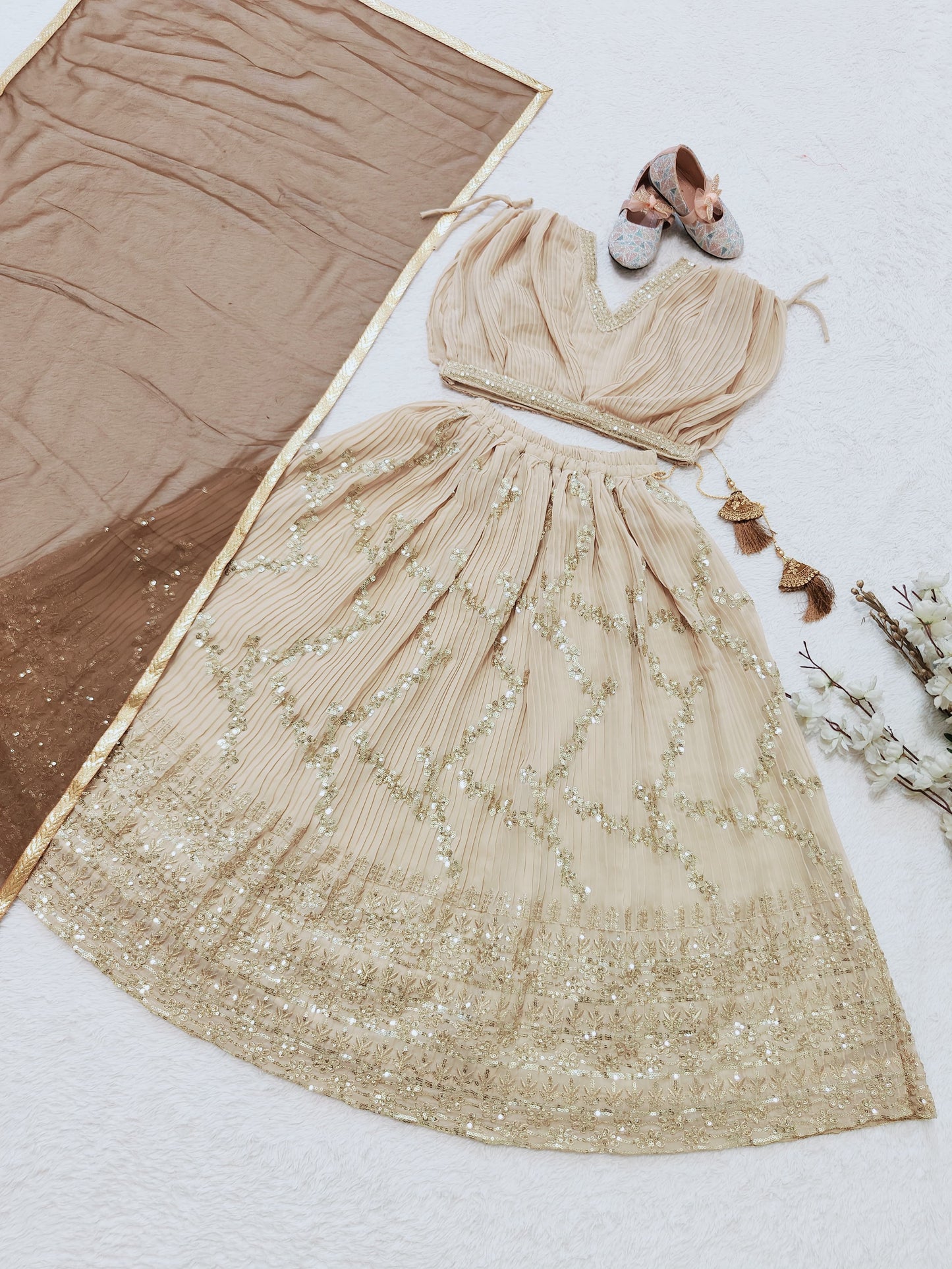 Beige color georgette small girls kids lehenga choli images