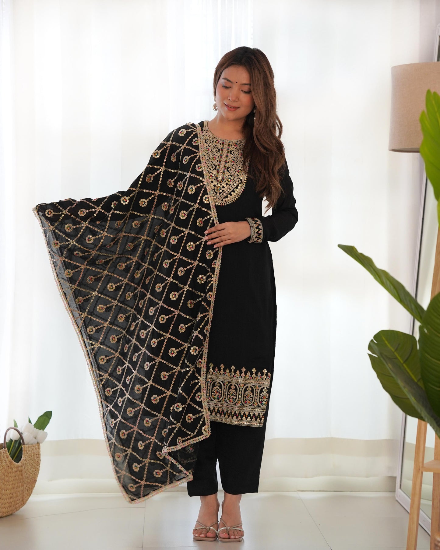 Black color vichitra silk kurti online