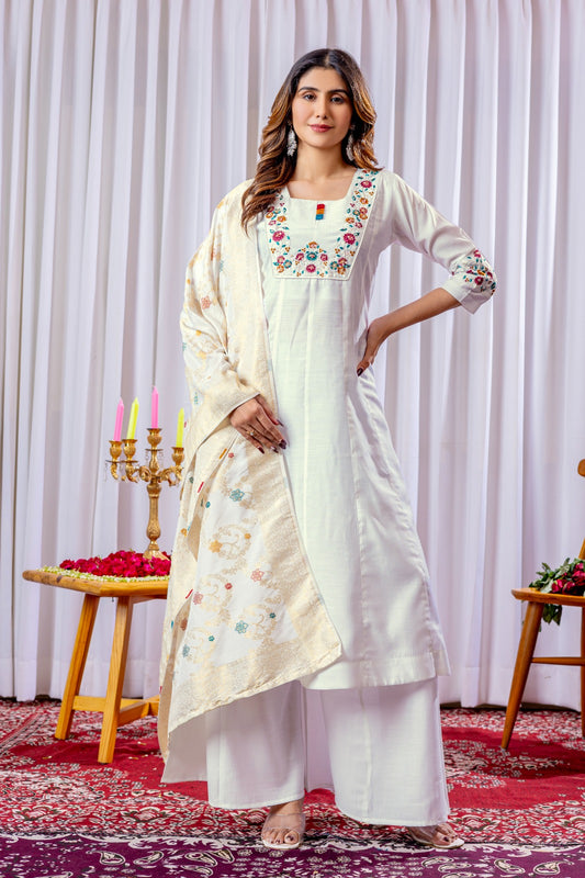 Wedding wear white color sharara suit with dupatta