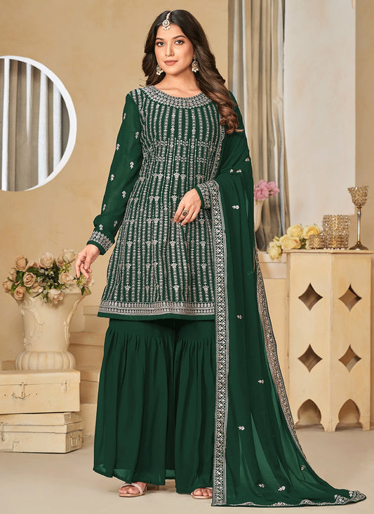 Green color georgette sharara suit for women