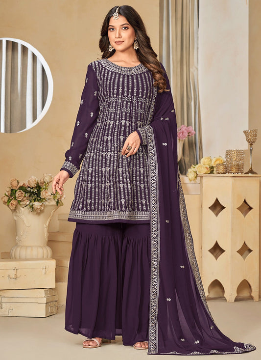 Purple georgette sharara suit for women online