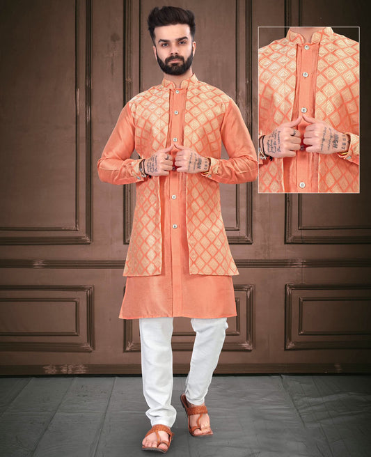 Orange color designer kurta with pajama