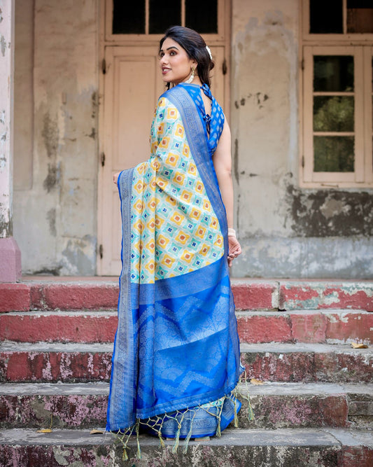 Sky blue color banarasi silk saree with blouse price