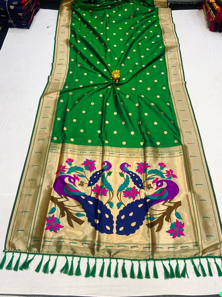 Green color paithani silk saree with blouse