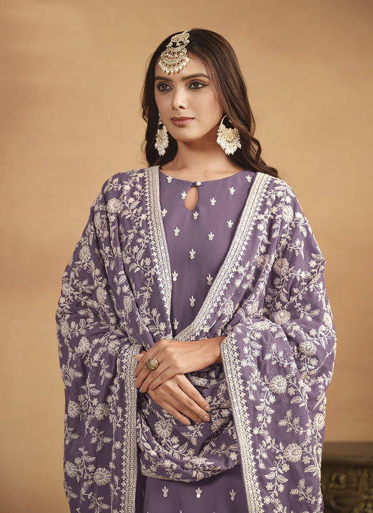 Lavender color georgette salwar suit with dupatta online
