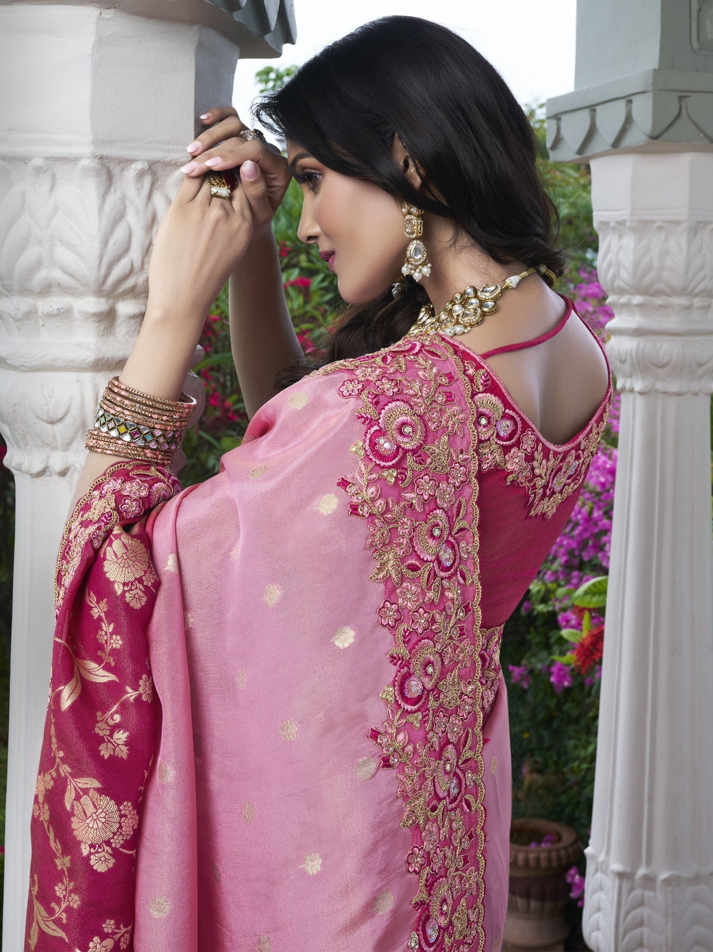 Wedding wear Pink Tissue Silk Saree